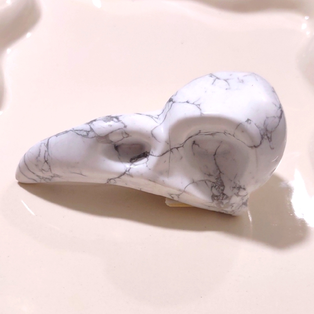 Large Howlite Crow Skull Carving 3 inch By 1 inch Super Cute